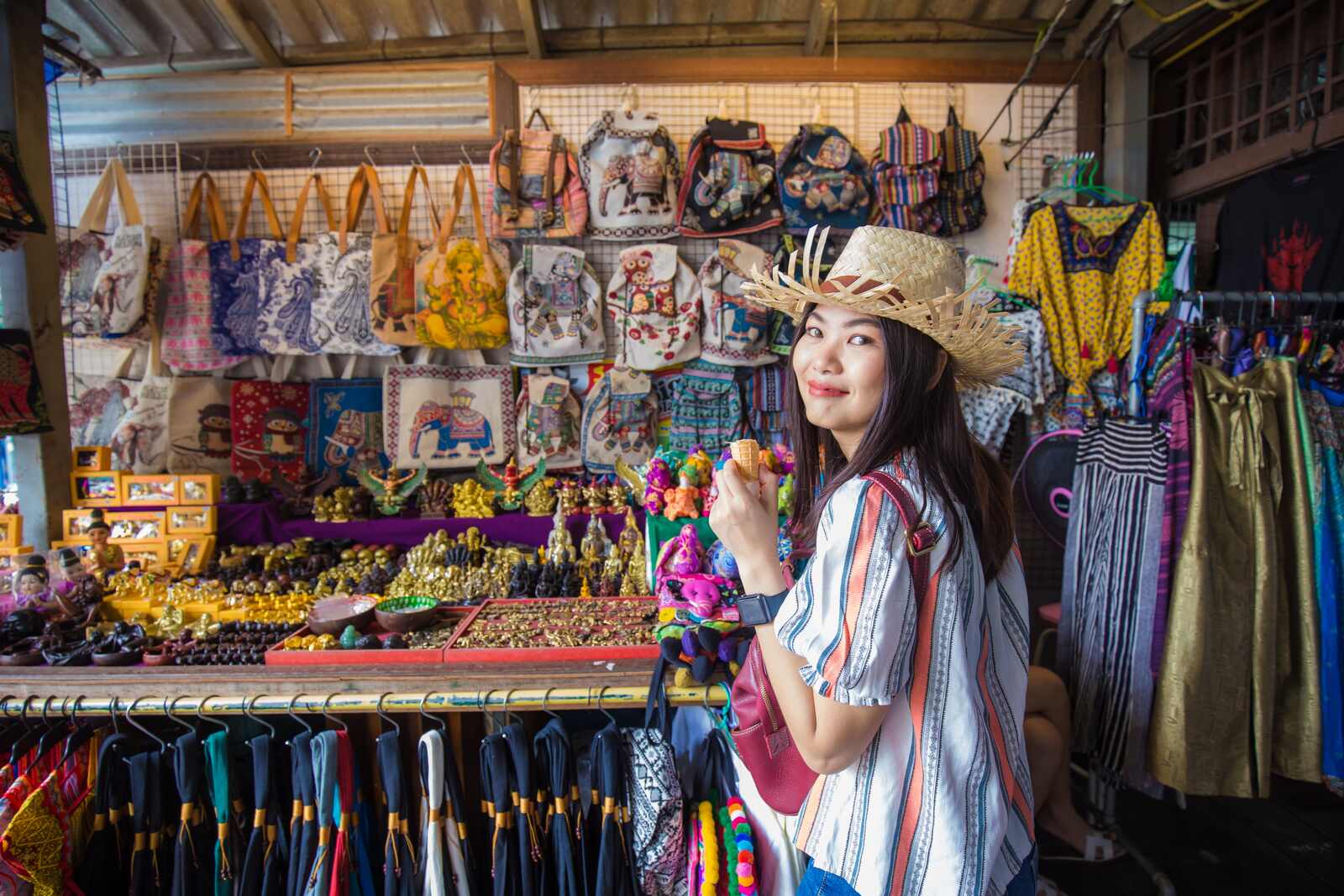 A woman enjoys shopping in Hua Hin