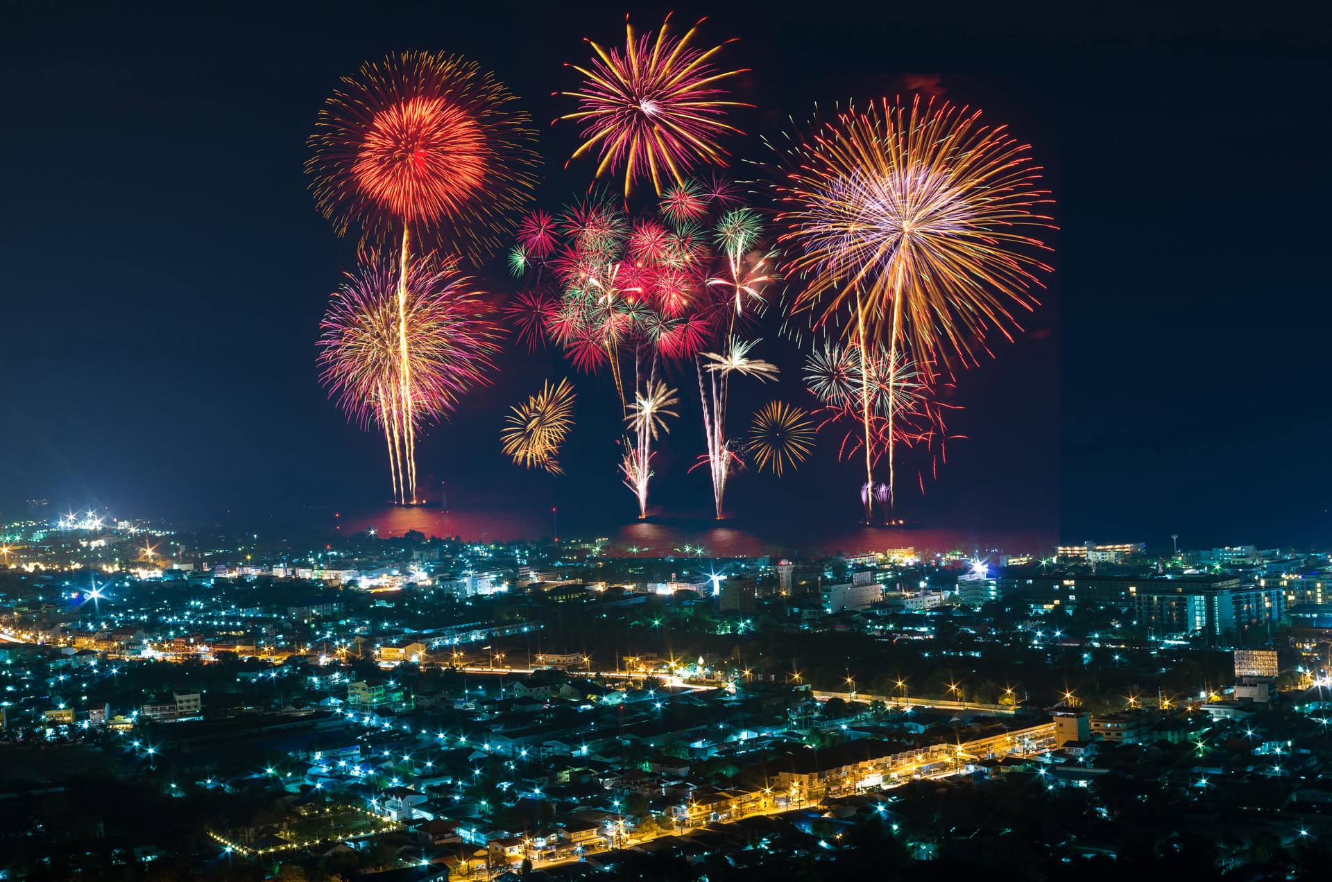 Festive fireworks light up the sky above Hua Hin